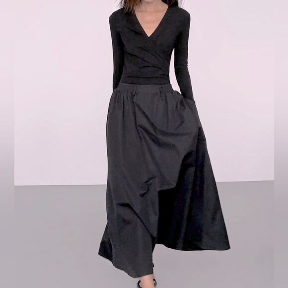 NWT MINIMALIST MODERN lovers COMMENSE black full skirt wrap top dress S - Picture 1 of 8